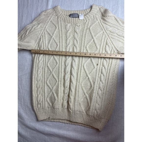 Loft & Brownstone Beige Womens Size S Wool Cable Knit Fisherman Pullover Sweater - Picture 6 of 7